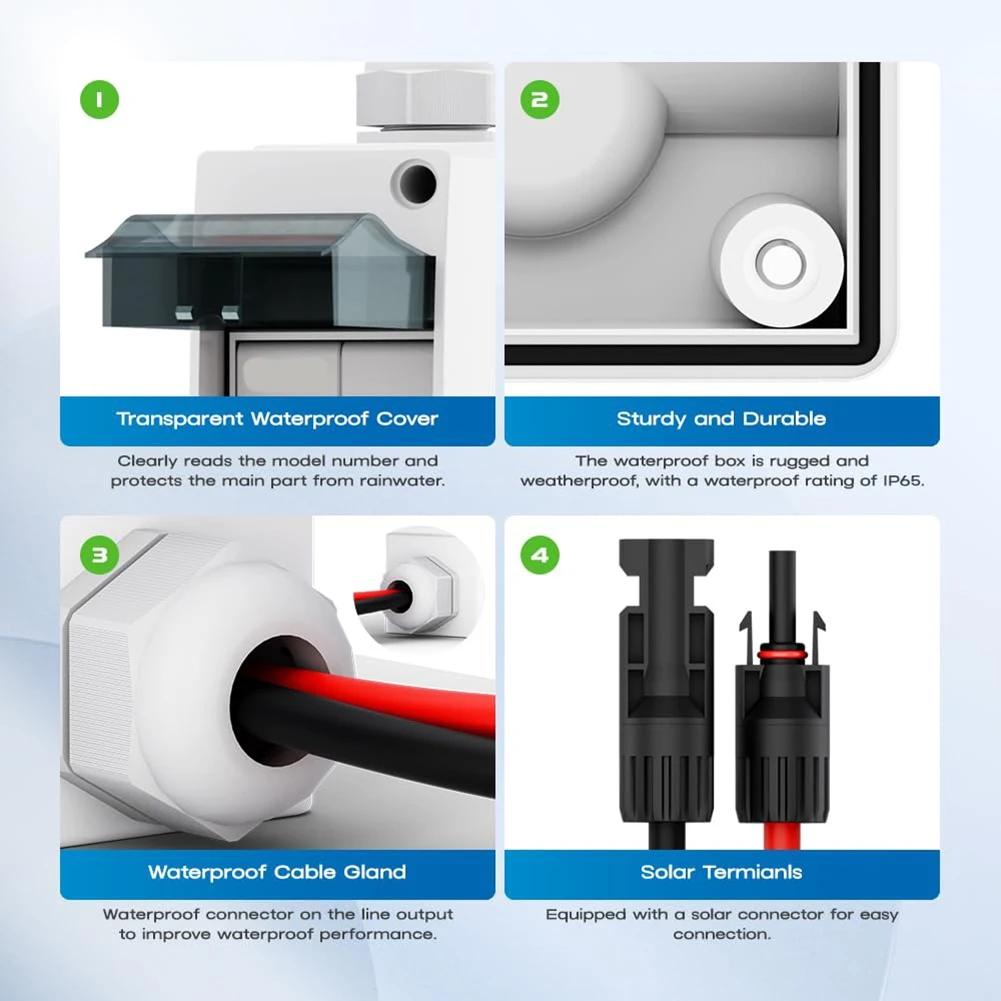 Enhanced Solar Panel Disconnect Switch with Waterproof Enclosure, 63A DC 1000V Capacity