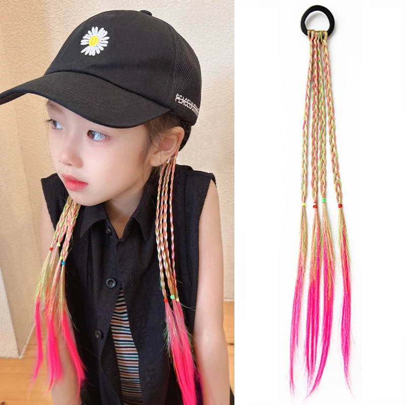 Kids Girls Gradient Colorful Wigs Hairclip Ponytail Holder Rubber Band Bows Cool Braid Baby Headwear Party Hair Accessories