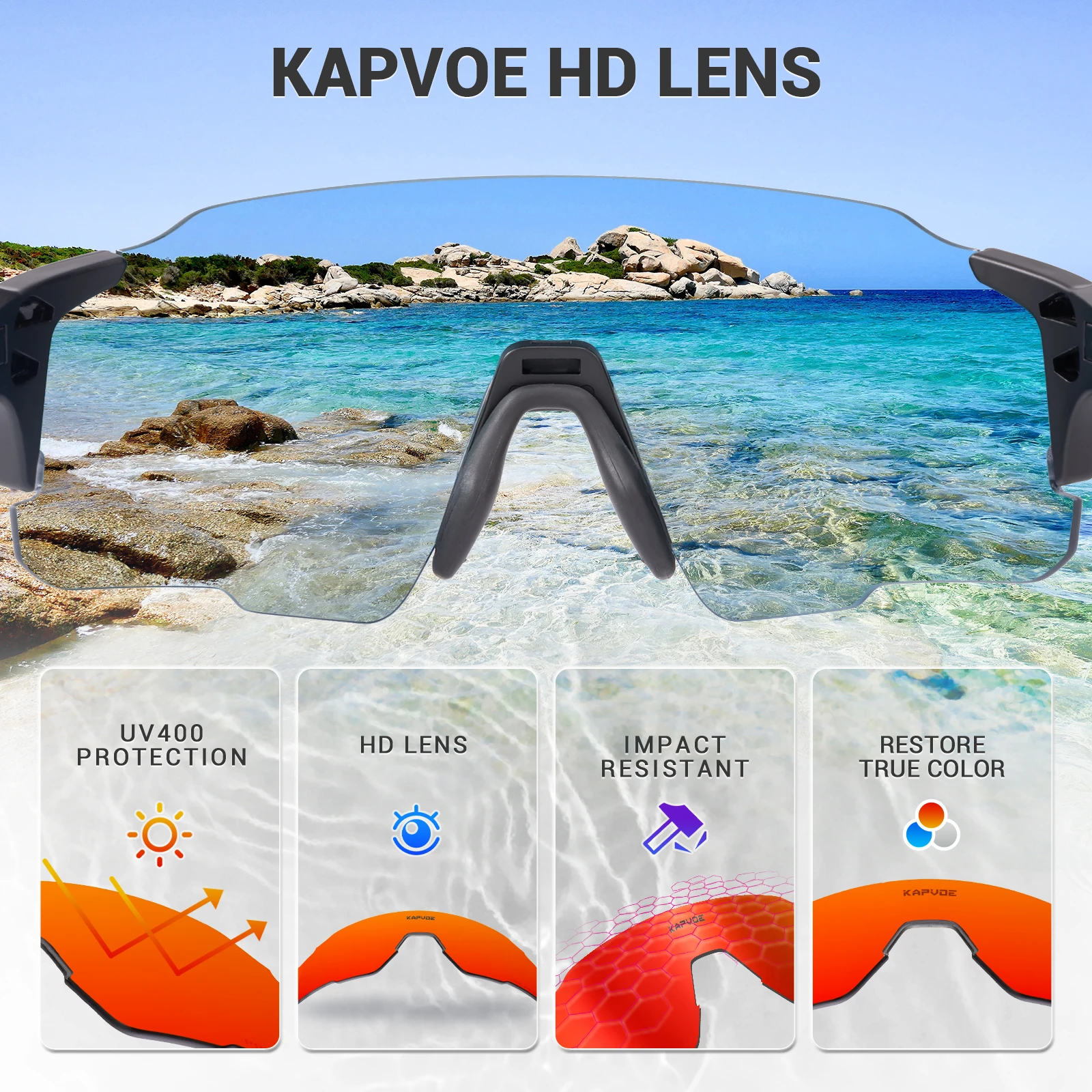Kapvoe Men Cycling Sunglasses Beach Fishing UV400 Glasses Man MTB Eyepieces Woman Bike Goggles Bicycle Hiking Eyewear Sports