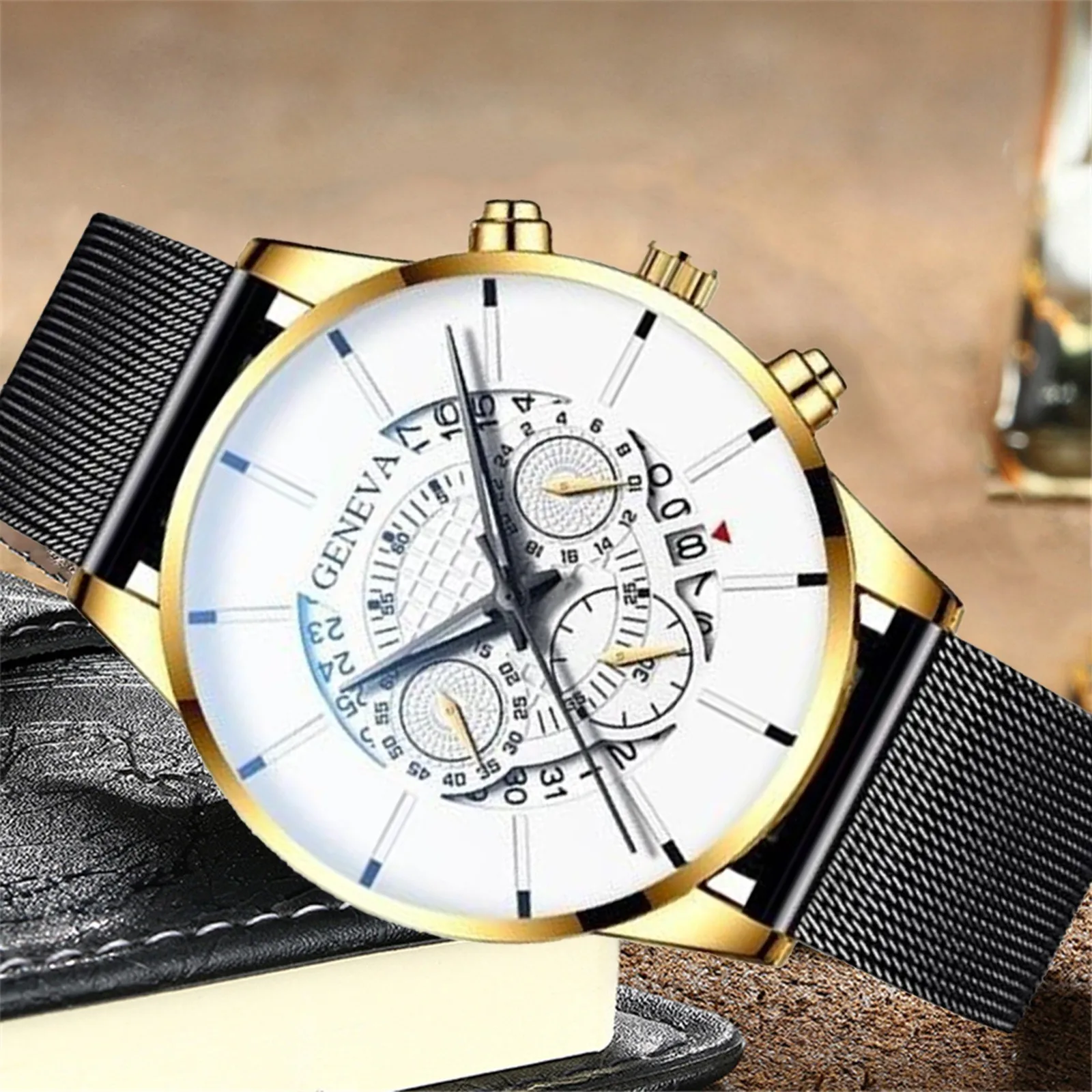 

2022 Watches Mens Fashion Calendar Watch Men Business Stainless Steel Mesh Belt Quartz Wrist Watch Male Clock Relogio Masculino