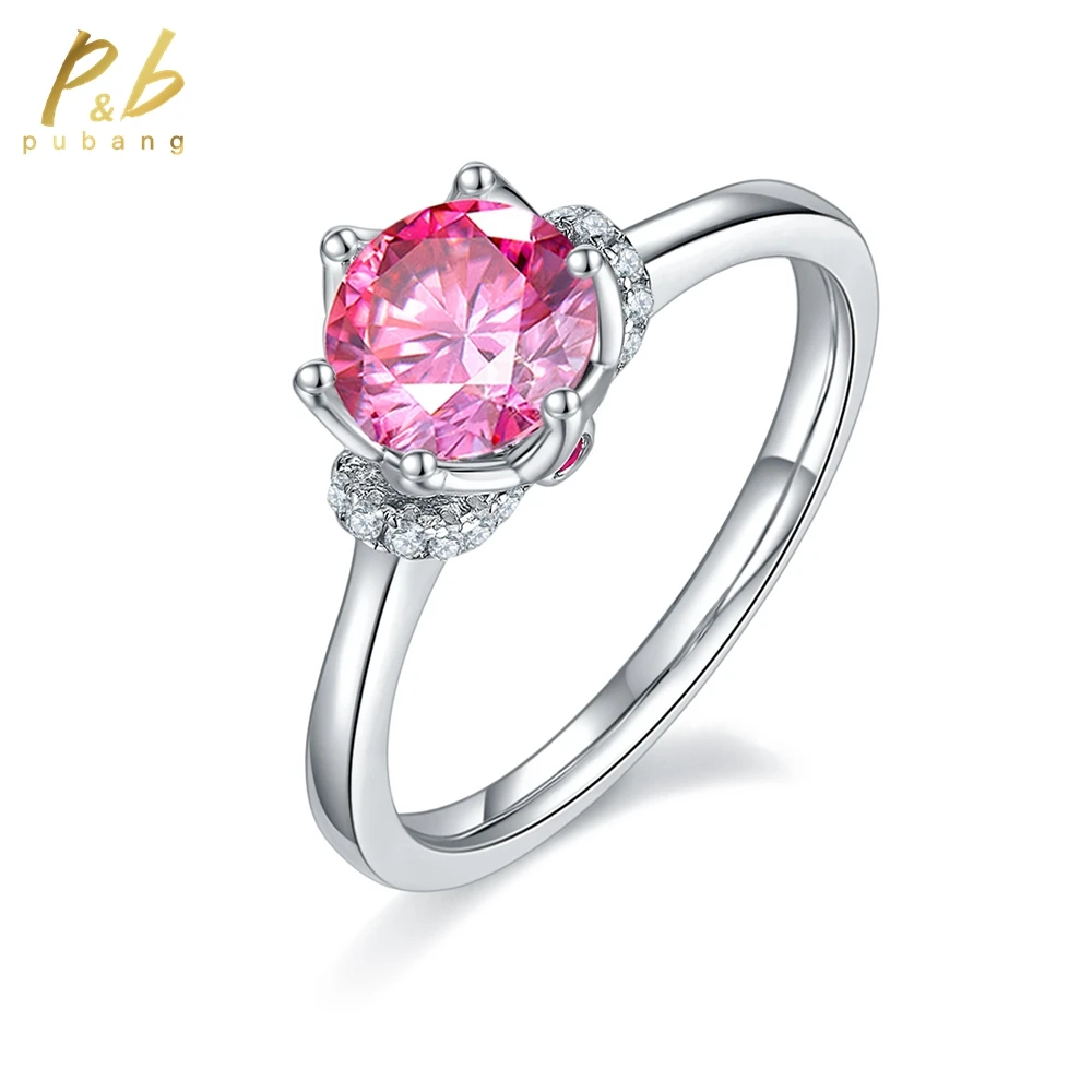 

PuBang Pink GRA D Moissanite Diamond Ring Fine Jewelry Solid 925 Sterling Silver for Women Engagement Wedding Gift Free Shipping