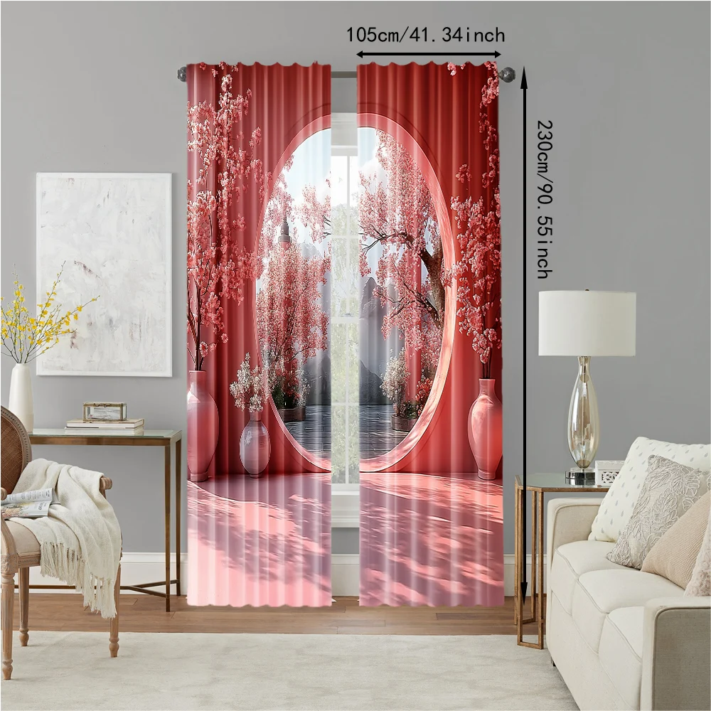2 pcs, versatile polyester transparent curtains for home decoration Maple Landscape for use in bedrooms and living rooms 4