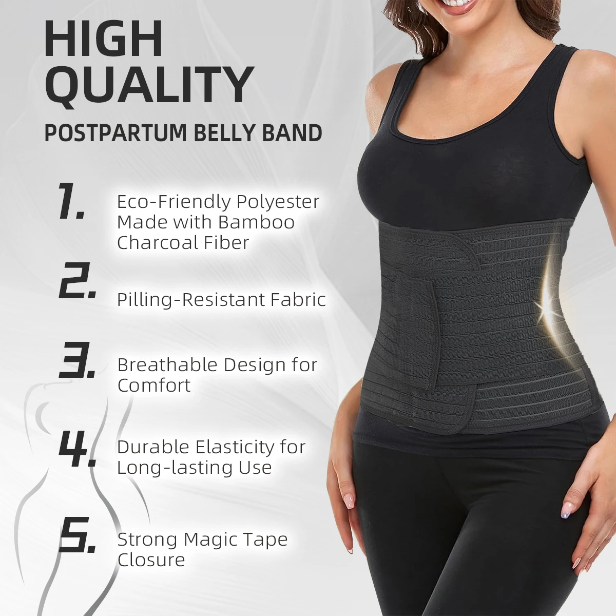 Bamboo Fiber Postpartum Belly Wrap Girdle Band, Postpartum Corset Waist Belt, Postnatal Shapewear Tummy Cinch,Black/Gray