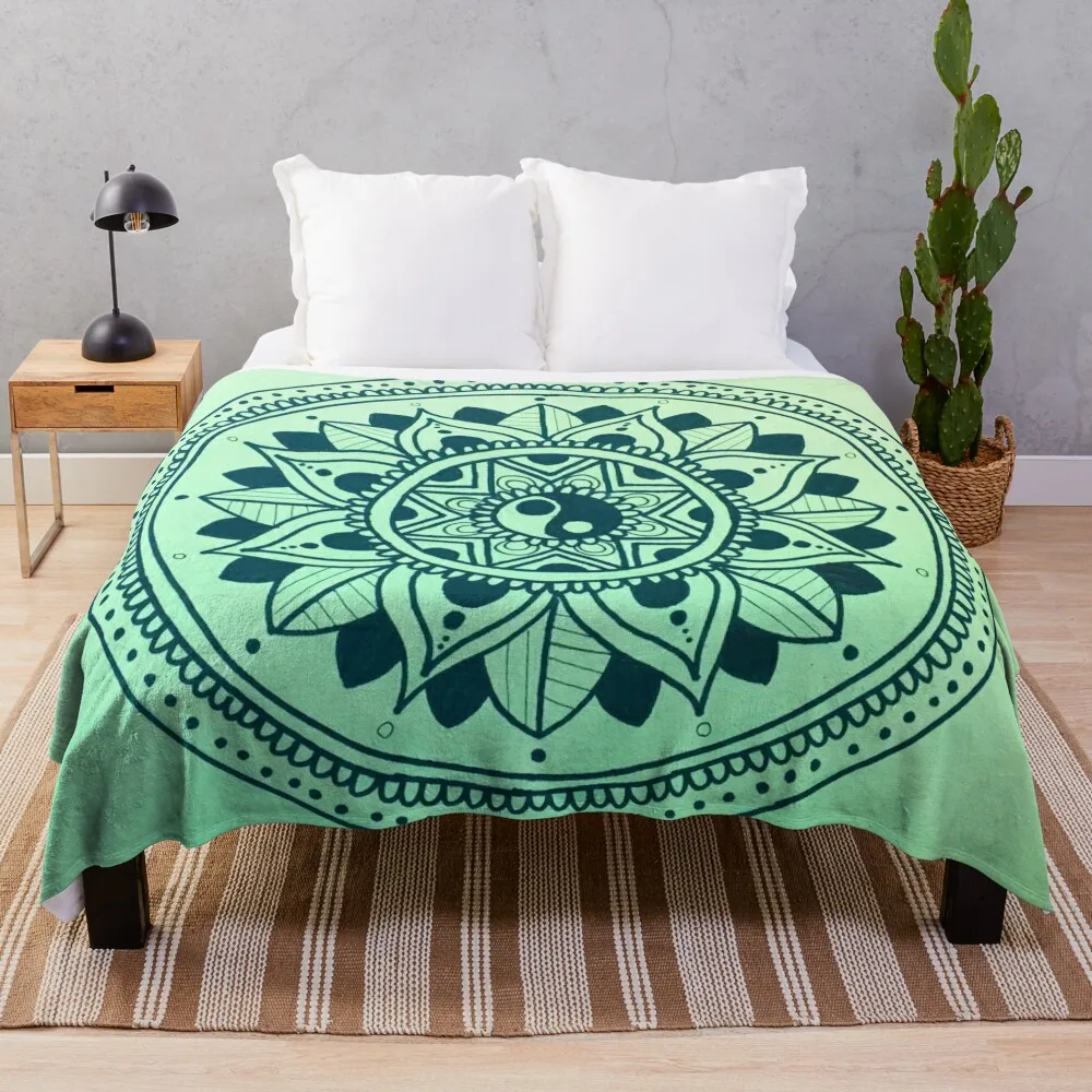 

Green Yin Yang Mandala Throw Blanket Fluffy Shaggy Furrys Fluffys Large manga Blankets