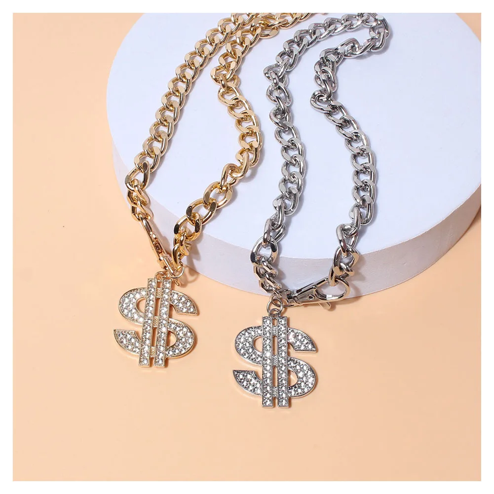 Dog Collar dog collar pet collar pet necklace Necklace for Small Medium Dogs Dollar Sign Pendants Hip Hop Gold/Silver Plated Chain Jewelry Pet Accessories