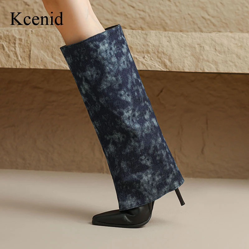 

Kcenid Fashion Shoes Woman Autumn Winter Light Blue Women Knee High Boots Pointed Toe Thin High Heels Mixed Colors Long Boots