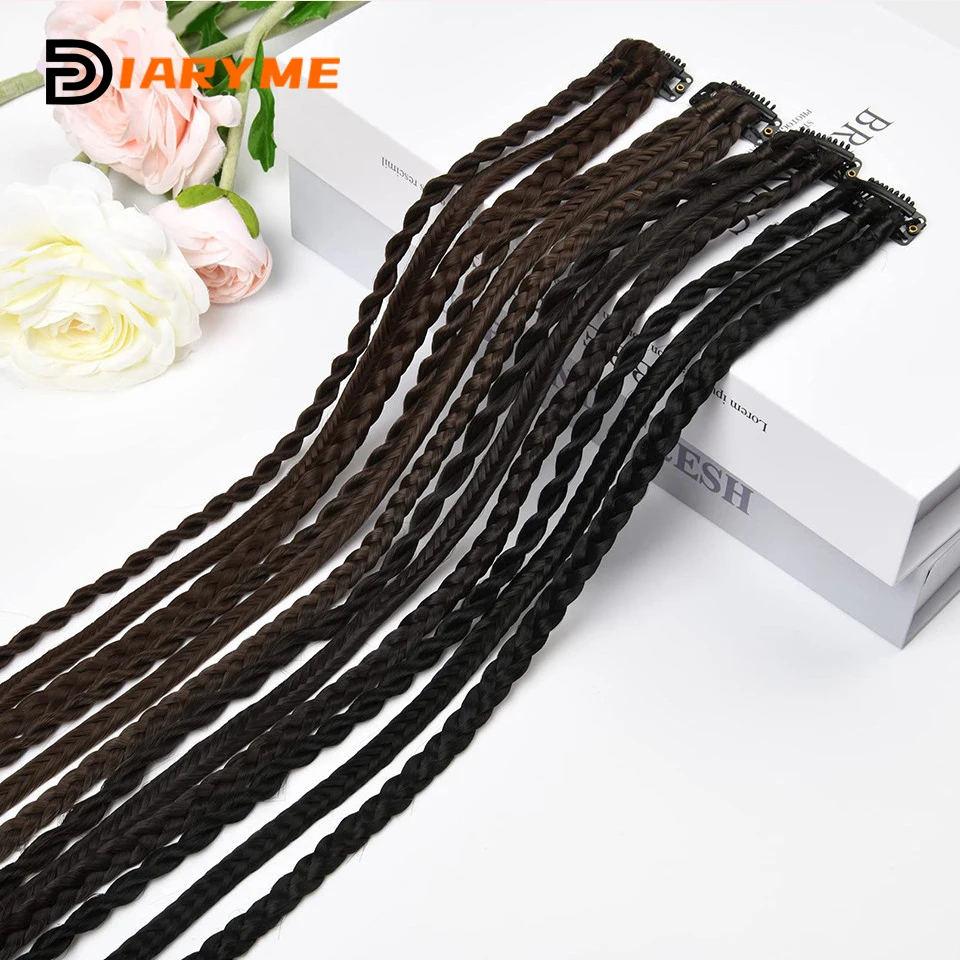 Synthetic Wig Braids With Clip Boxing Braid Dreadlocks Clip In Hair Extension Dirty Braids Boxer Braid Heat Resistat Hairpieces 4