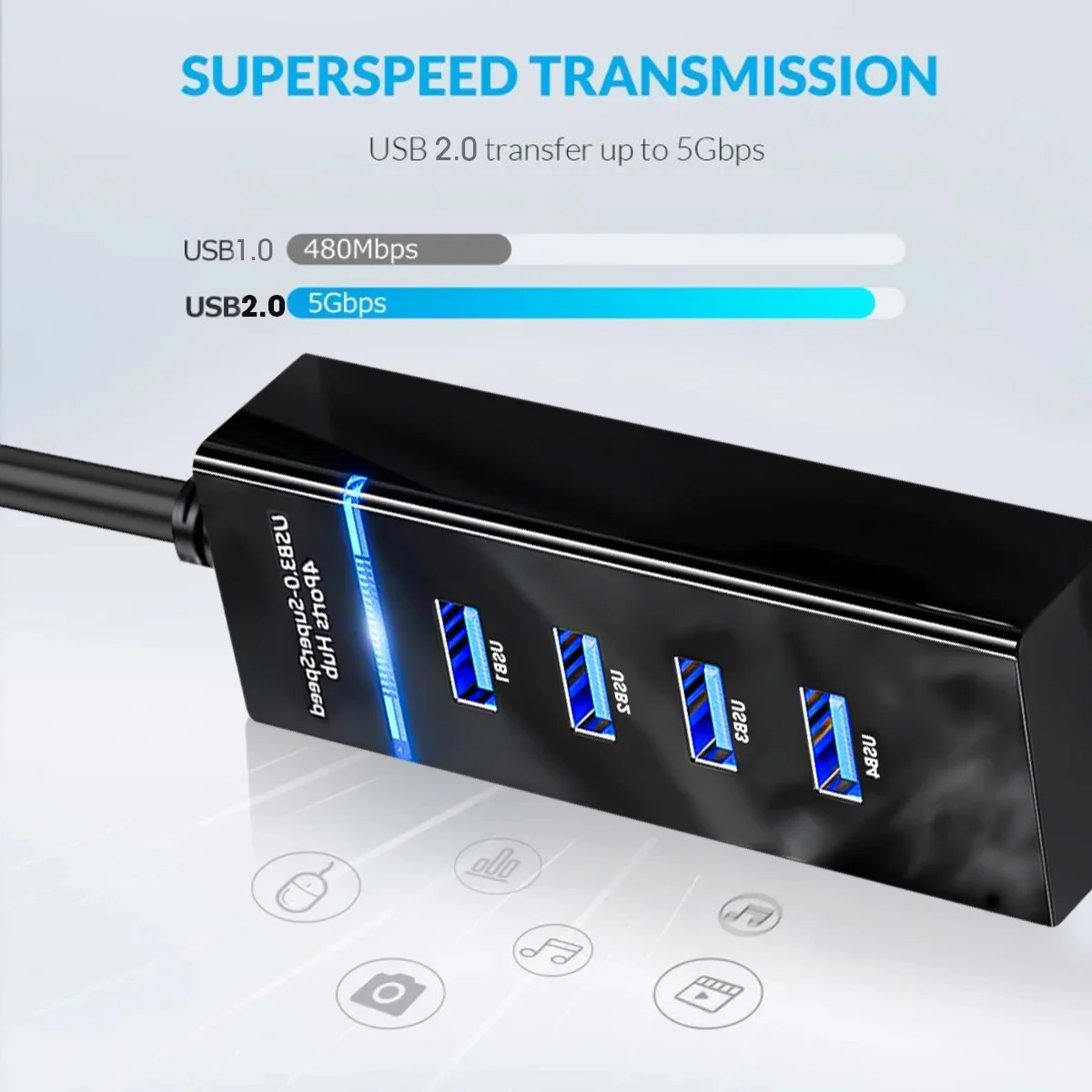 USB C 허브 고속 멀티 USB 2.0 분배기, C 타입 TYPE-C USB 확장기 전원 어댑터, PC 컴퓨터 사무용품, 4 포트