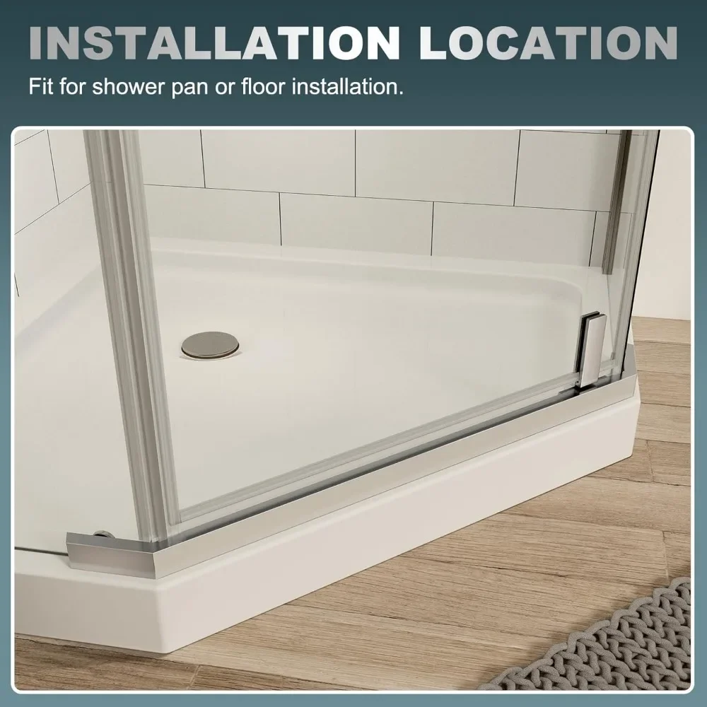Shower Door34 3/4~35 9/16" Wx72 in.H ,Pivot Shower Door 1/4in(6mm) Thick Tempered Clear Glass, Corner Shower Doors 5