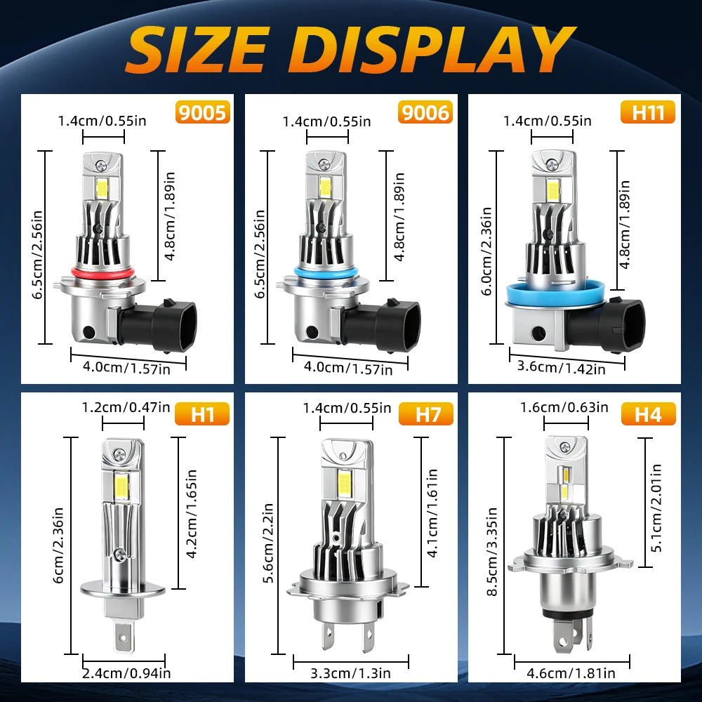 2x H4 H7 캔버스 H8 H11 H1 LED 헤드라이트 9005 HB3 9006 HB4 LED 램프 3570 CSP 자동차 헤드라이트 전구 300W 터보 팬 6500K 12V 68000LM