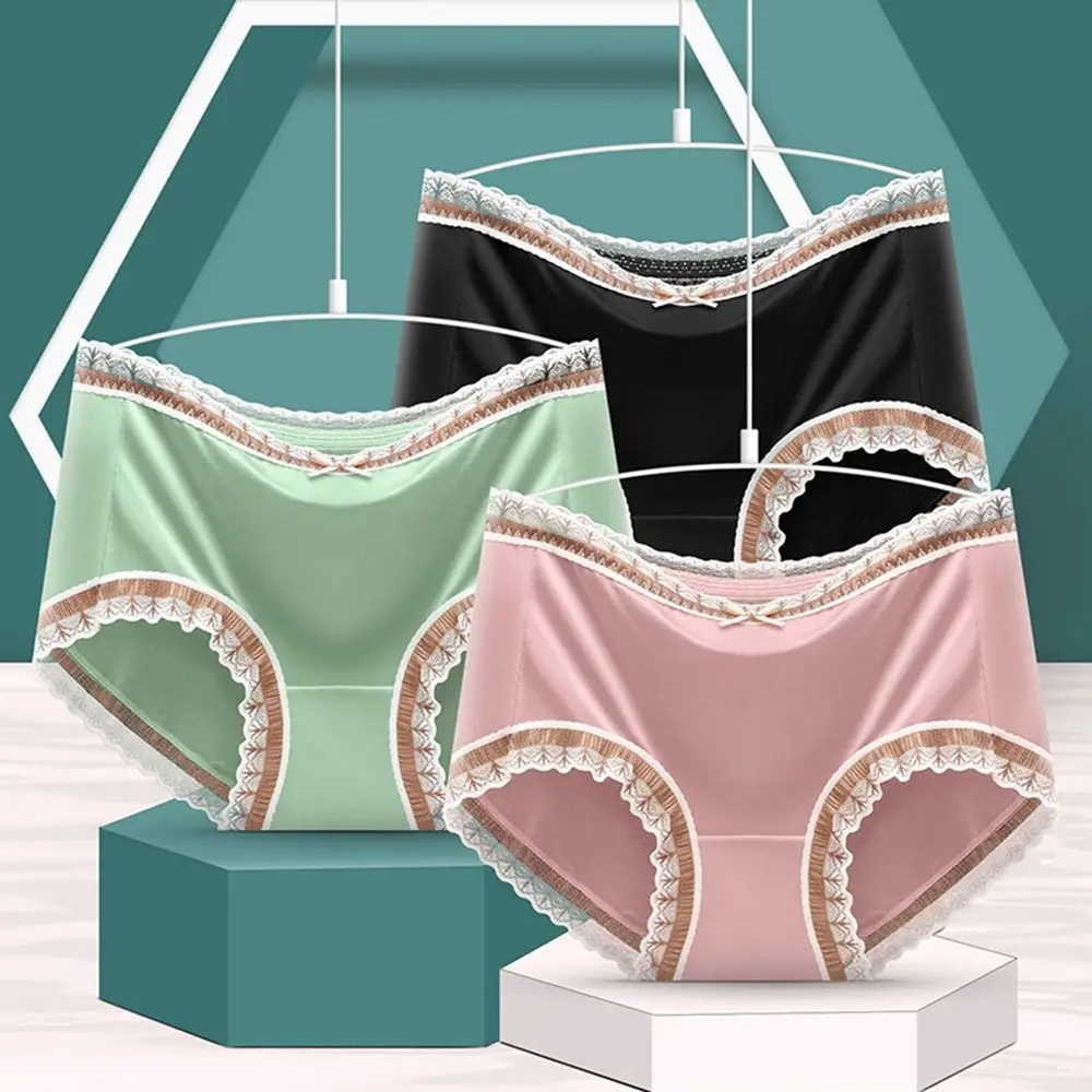 

Underwear Cotton Crotch Lace Edge Briefs Satin Underpants Women Thong Ice Silk Panties Traceless Panties Female Lingerie