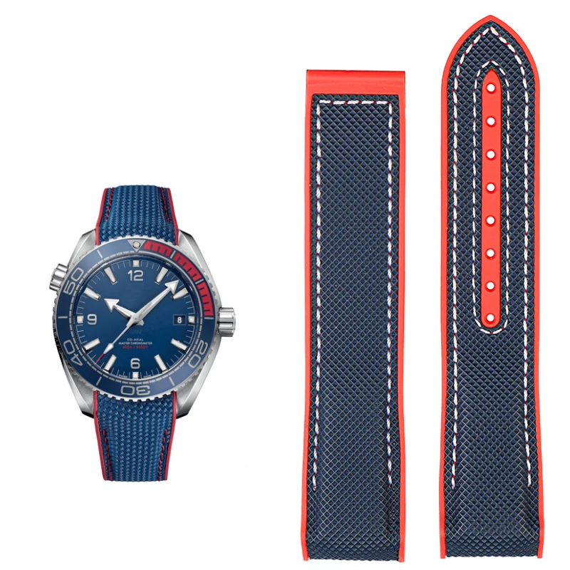 Curved End Fabric and Rubber Strap for Men's Watch, 20mm-22mm