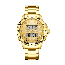 Men's Dual Time Hybrid Sport Watch - Stainless Steel, 50M Waterproof, Multifunctional Quartz Design (1885 gold)