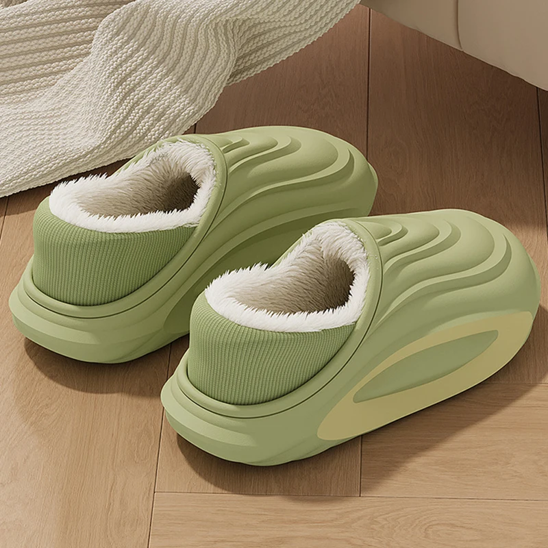 Outdoor Eva Waterproof Cotton Slippers Women 2025 Indoor Anti Slip Padded Plush Slides Woman Winter Warm Home Shoes Plus Size 45