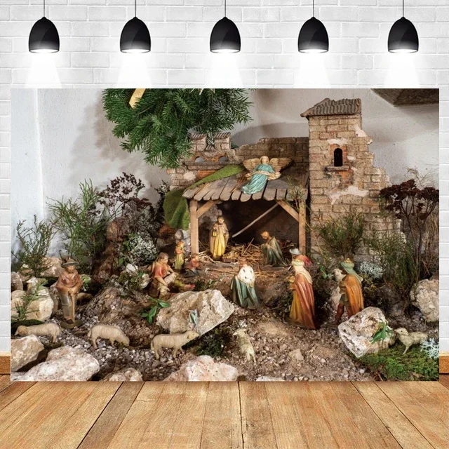 thumbnail image 1 of Fondo de escena de la natividad de Navidad con el nacimiento de Jesús, la Santa Cruz y la Biblia, perfecto para estudio fotográfico, decoración de pared, 1 of 5
