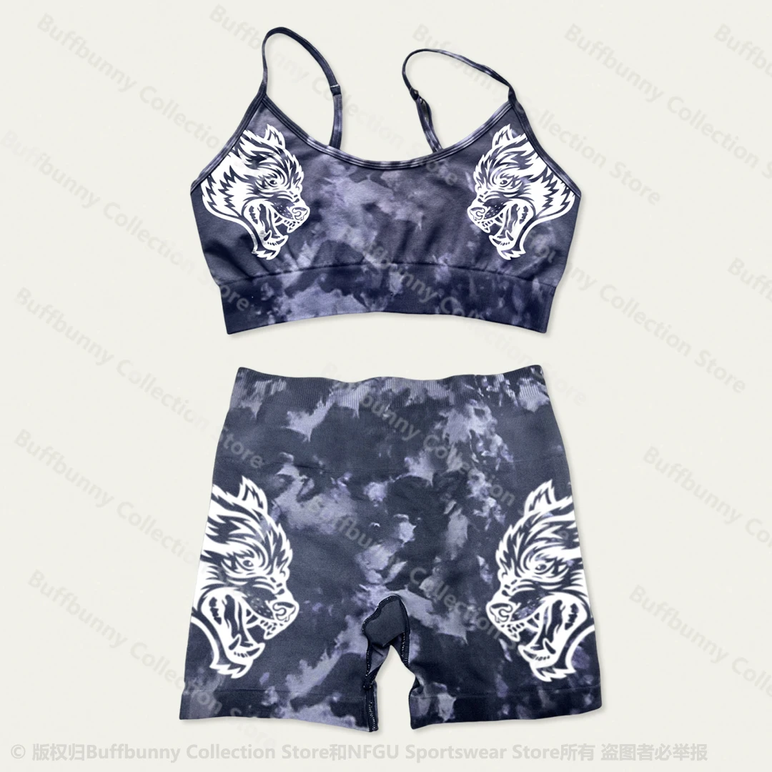 Women Seamless Sport Shorts Gym Bra Set For Women Wolf Head Tight Crossfit Sport Suits sports set gym workout set sportswear set fitness set sports bra set sports set shorts