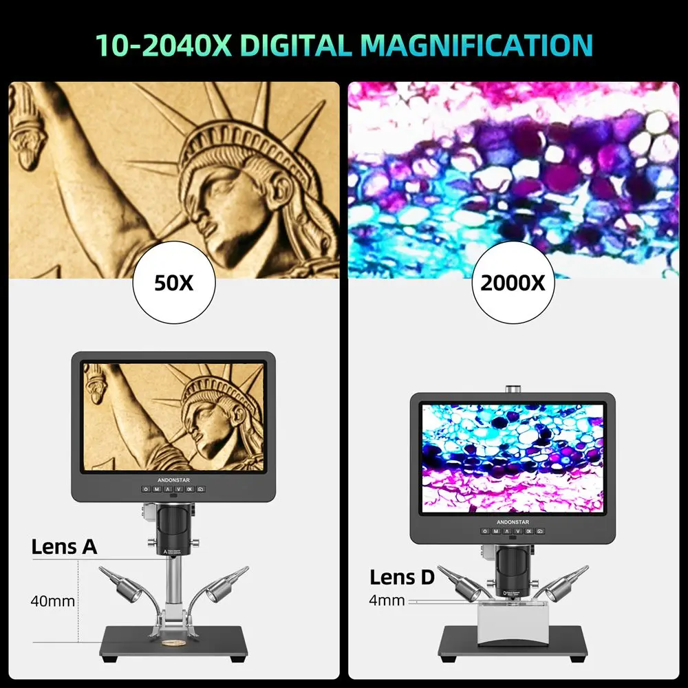 Andonstar 2024 New Trinocular 2000X UHD 2160P HDMI Digital Microscope AD246SM-Plus for PCB SMD Soldering for Phone Repair Tools