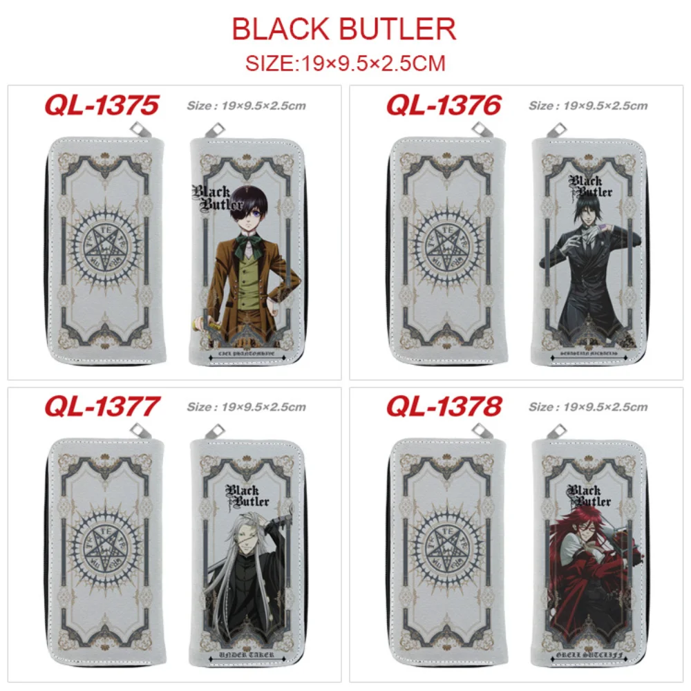 

Black Butler Cartoon PU Long Wallet Casual Zip Credit ID Card Coin Holders Layers Leather Purse Unisex Students Handbag