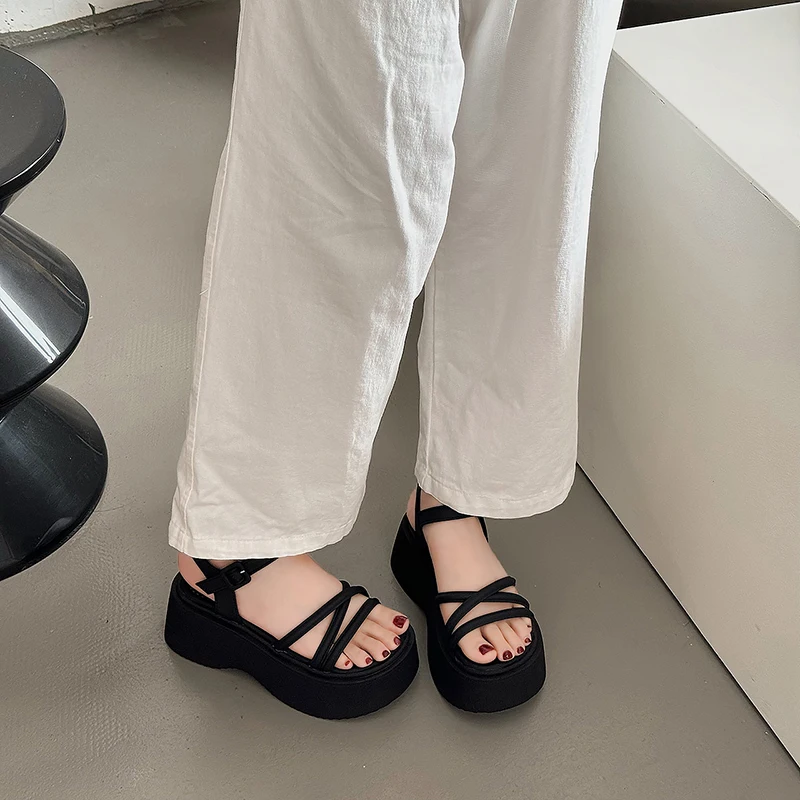 Roman Sandals Female Shoe Clogs With Heel Muffins shoe 2024 Women's Increasing Height Gladiator Girls Thick Flat Comfort Shoes