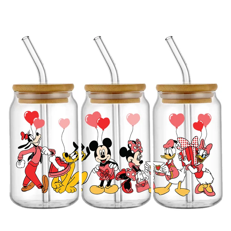Pegatina de Disney Winnie the Pooh Mickey UV DTF para envoltura de taza de 16oz, pegatina de transferencia, etiqueta personalizada, logotipo DIY, autoadhesivo