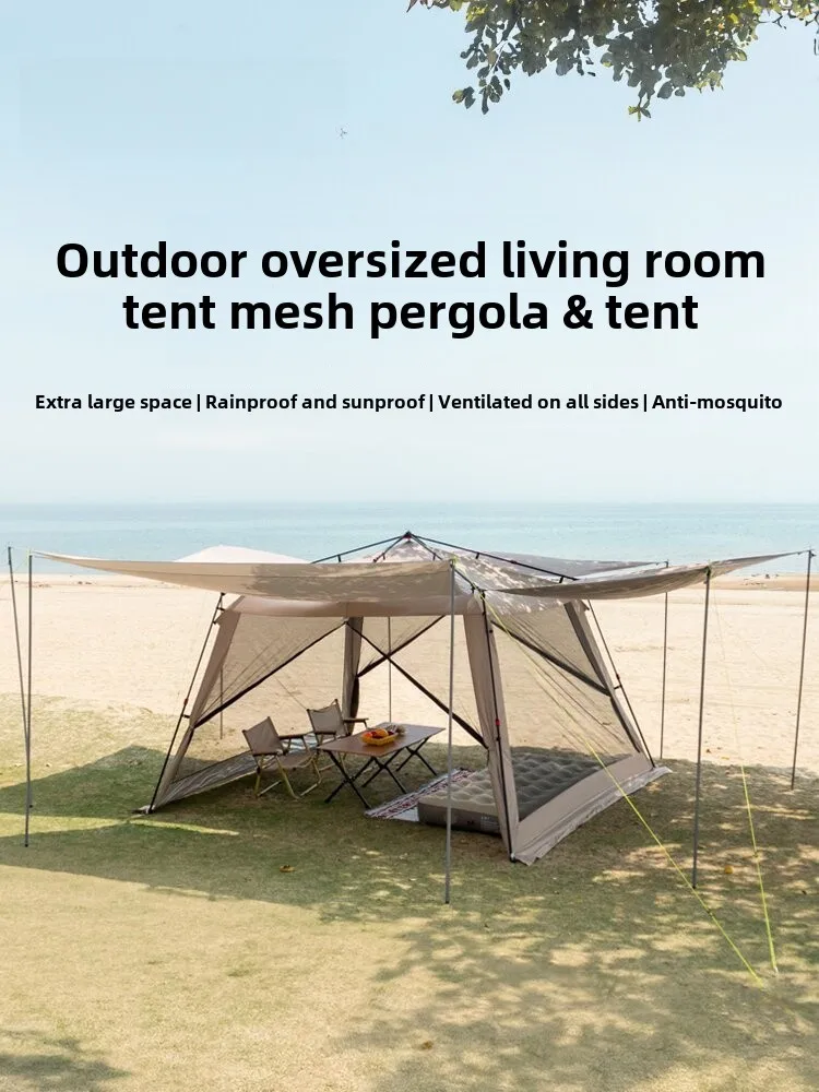 Silver Coated Camping Tent Outdoor Canopy Quick Open Aluminum Pole Beach Fishing Mosquito Net Sunshade Shelter Portable Trave...