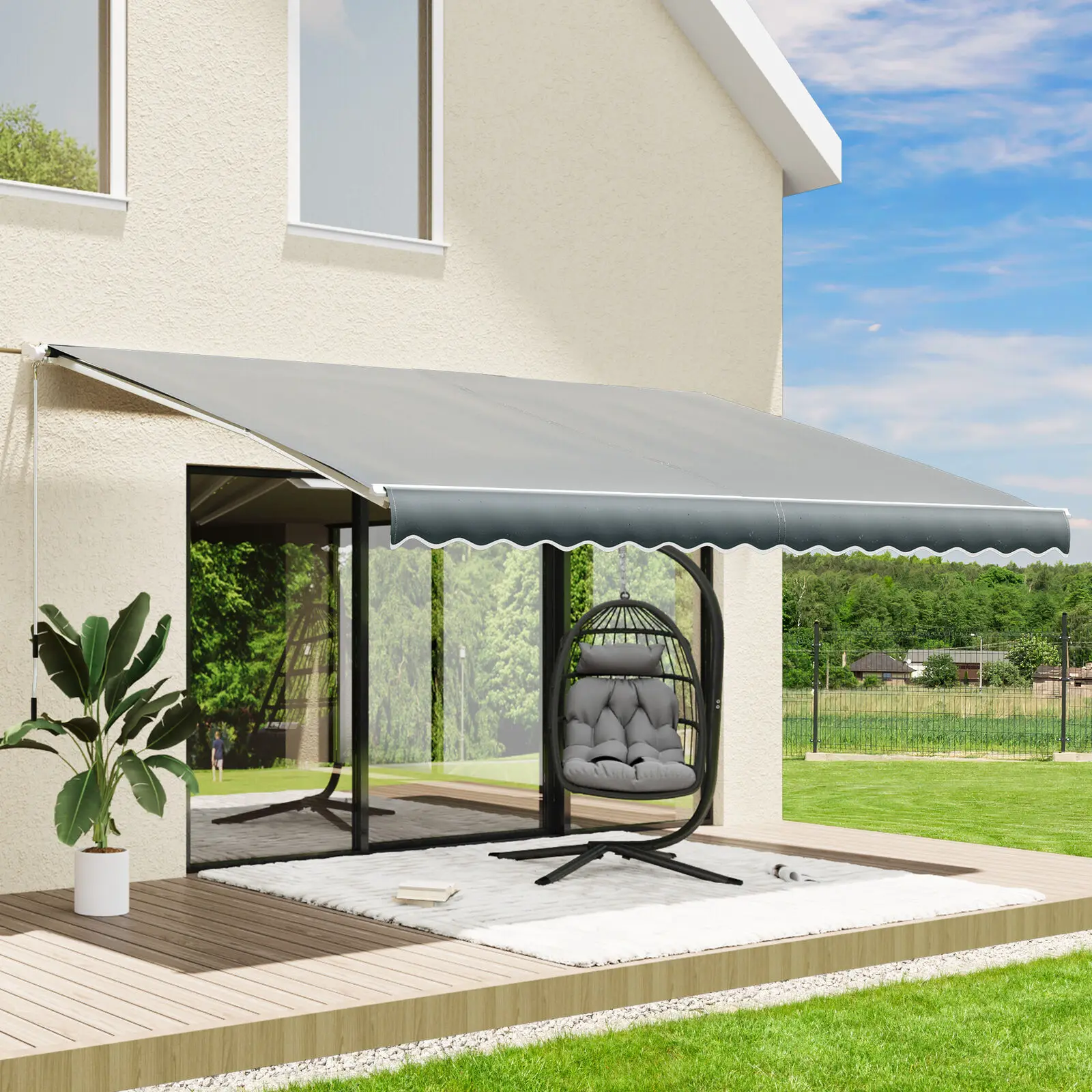 

Patio Awning Manual Retractable Sun Shade Canopy Outdoor Deck Shelter 4 Size