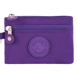 Stylish Mini Zippered Coin & Key Pouch with Layered Storage (Purple)