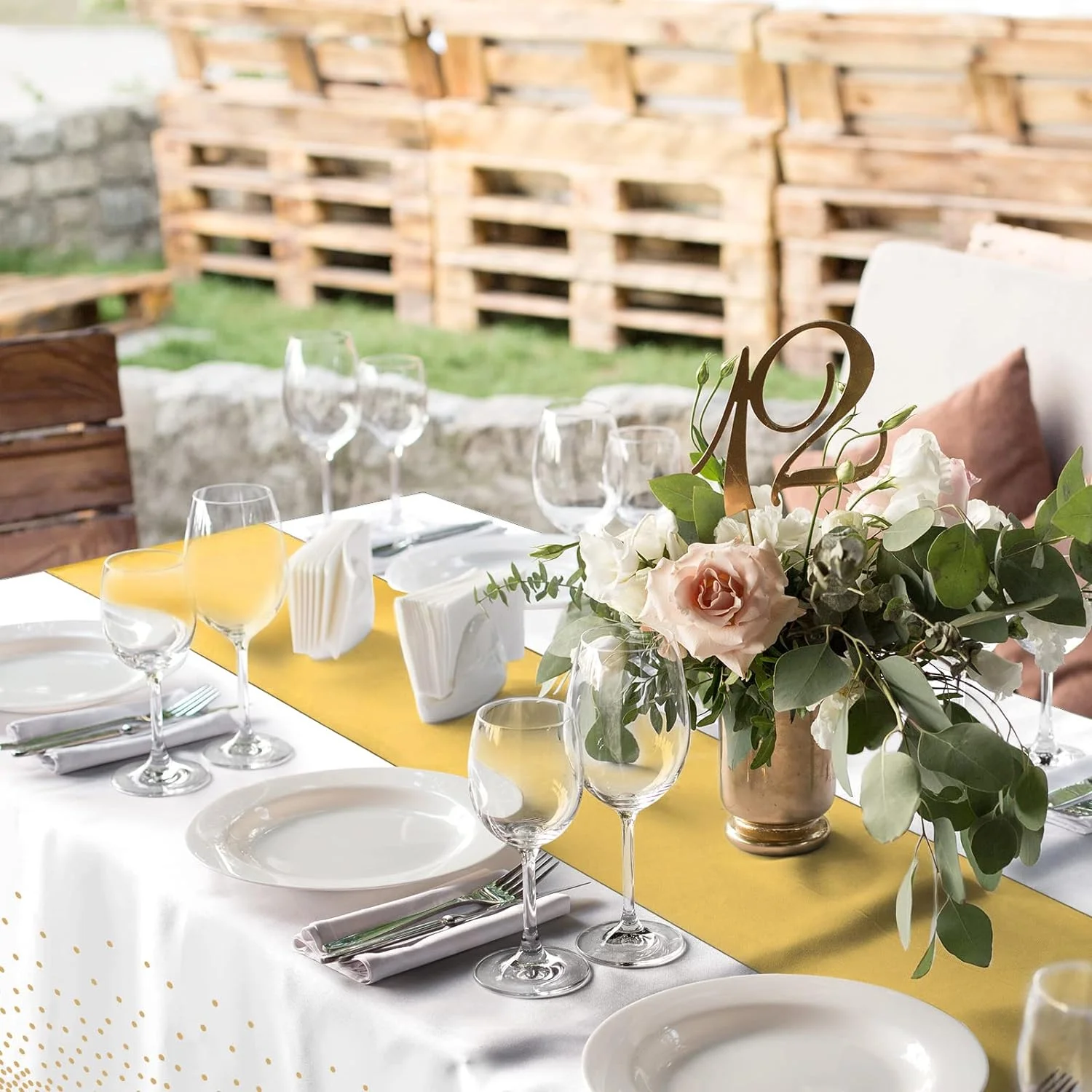 ELECLAND Lot De 4 Nappes De Fu00eate Blanches Et Doru00e9es En Plastique - 137 X 274 Cm