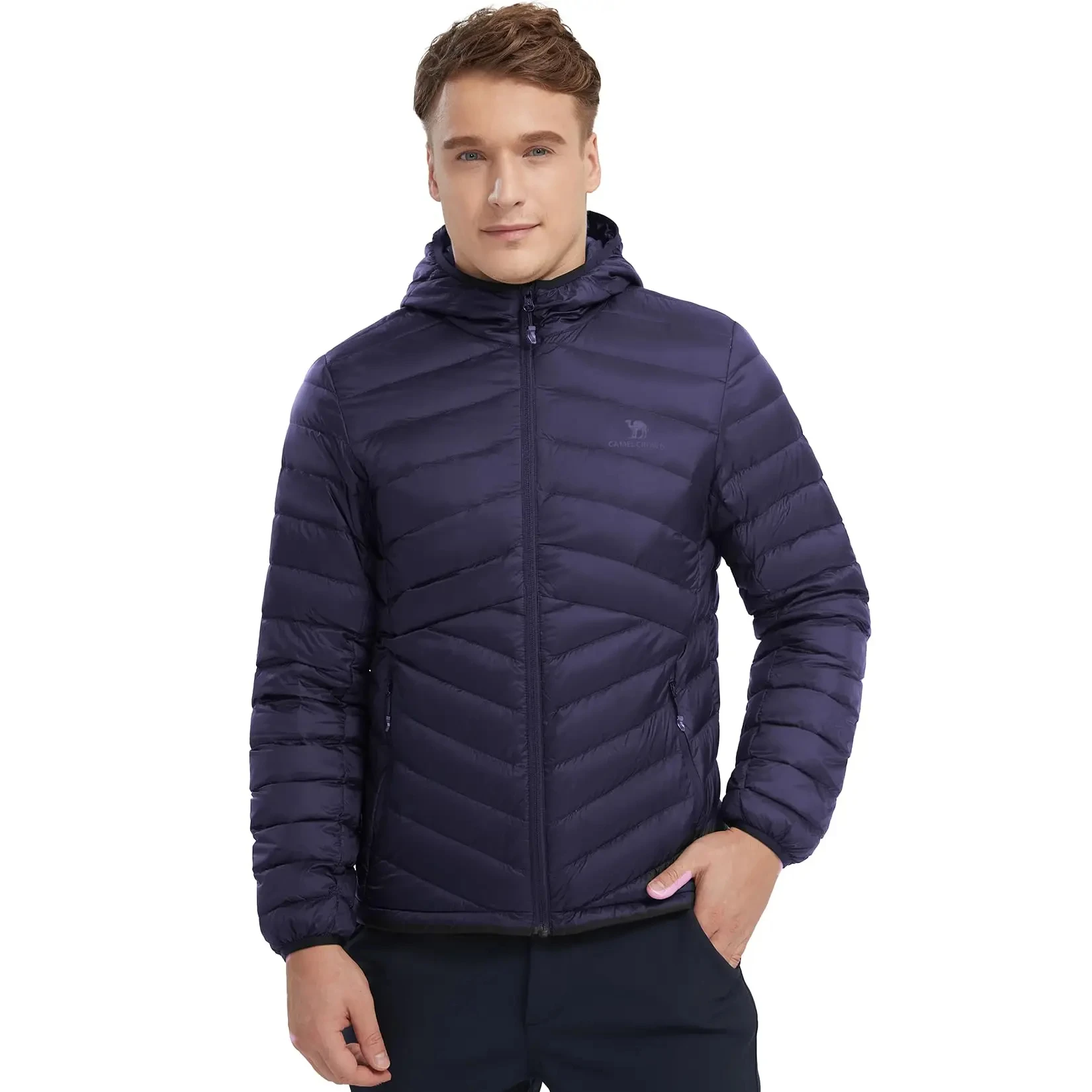 Men's GOLDEN CMAEL Packable Down Jackets Hooded Lightweight Puffer Insulated Winter Coat for Travel Outdoor Hiking