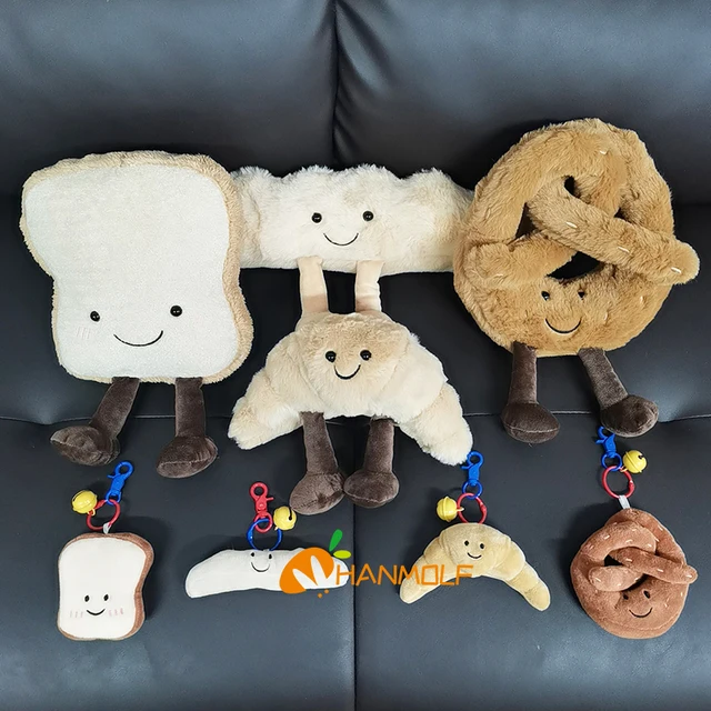 Cute French Toast Pretzel Baguette Croissant Doll Sop Bread Legs Food Decor Bells Pendants Key Ring Key Chain Drop Shipping 1