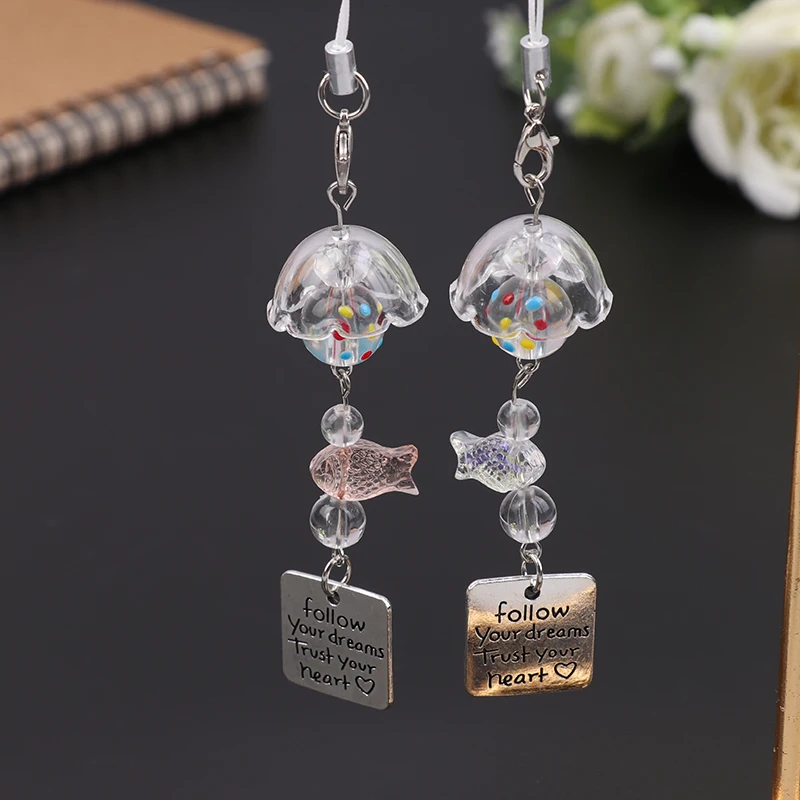 Transparenter Schlüsselanhänger, niedlicher Goldfisch, Windspiel, Anhänger, Schlüsselanhänger, Handy-Lanyard, Kawaii-Tasche, dekoratives Zubehör, Heimdekorationen – Detail 1