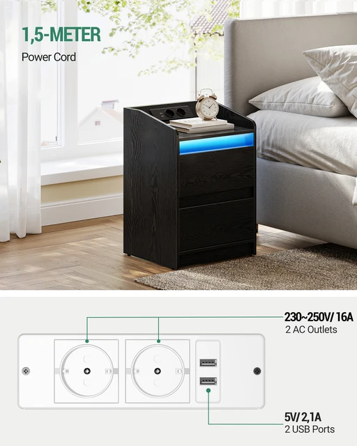 Comodino con 2 cassetti, tavolino laterale, elegante e versatile, ideale per soggiorno e camera da letto 5