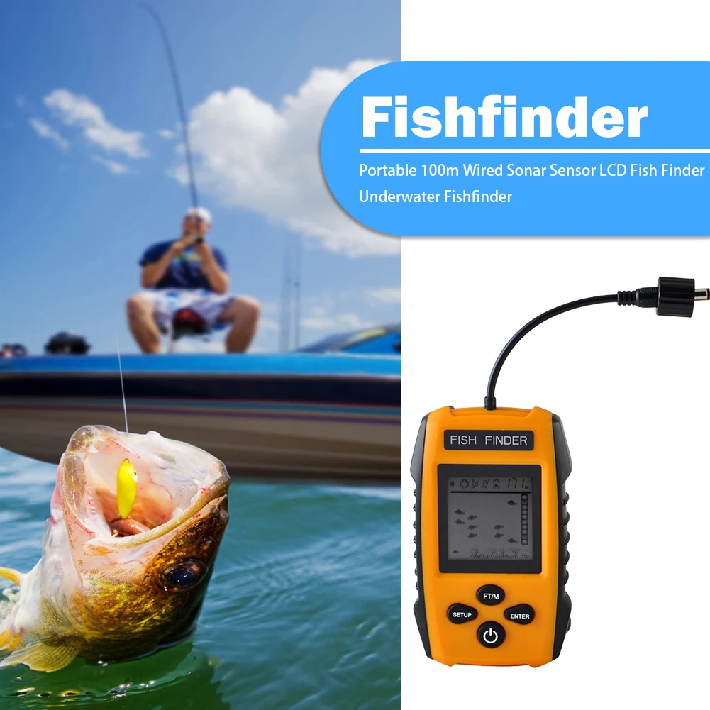 Portable LCD Wired Sonar Sensor Fish Finder Depth Locator Underwater  Fishfinder