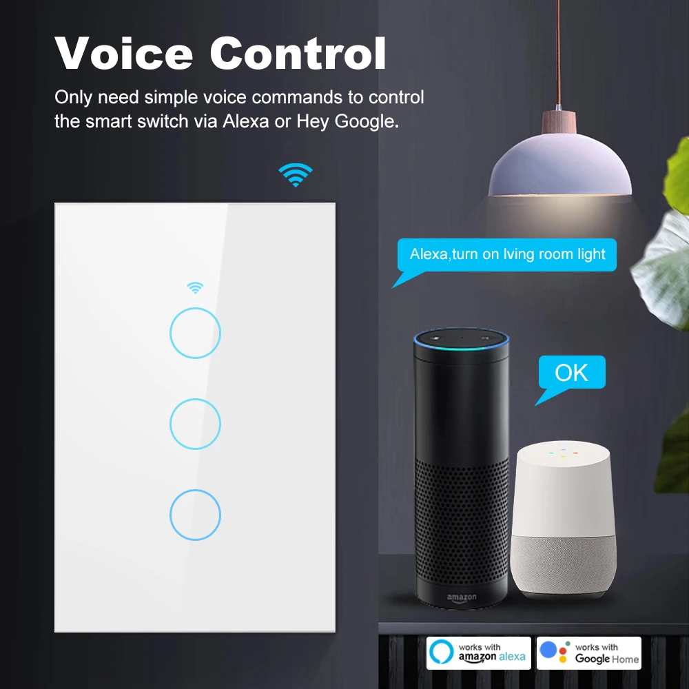 Tuya Smart WiFi + Bluetooth Wall Touch Light Switches No Neutral Wire Required Interruptor 1/2/3/4 Gang For Alexa Google home