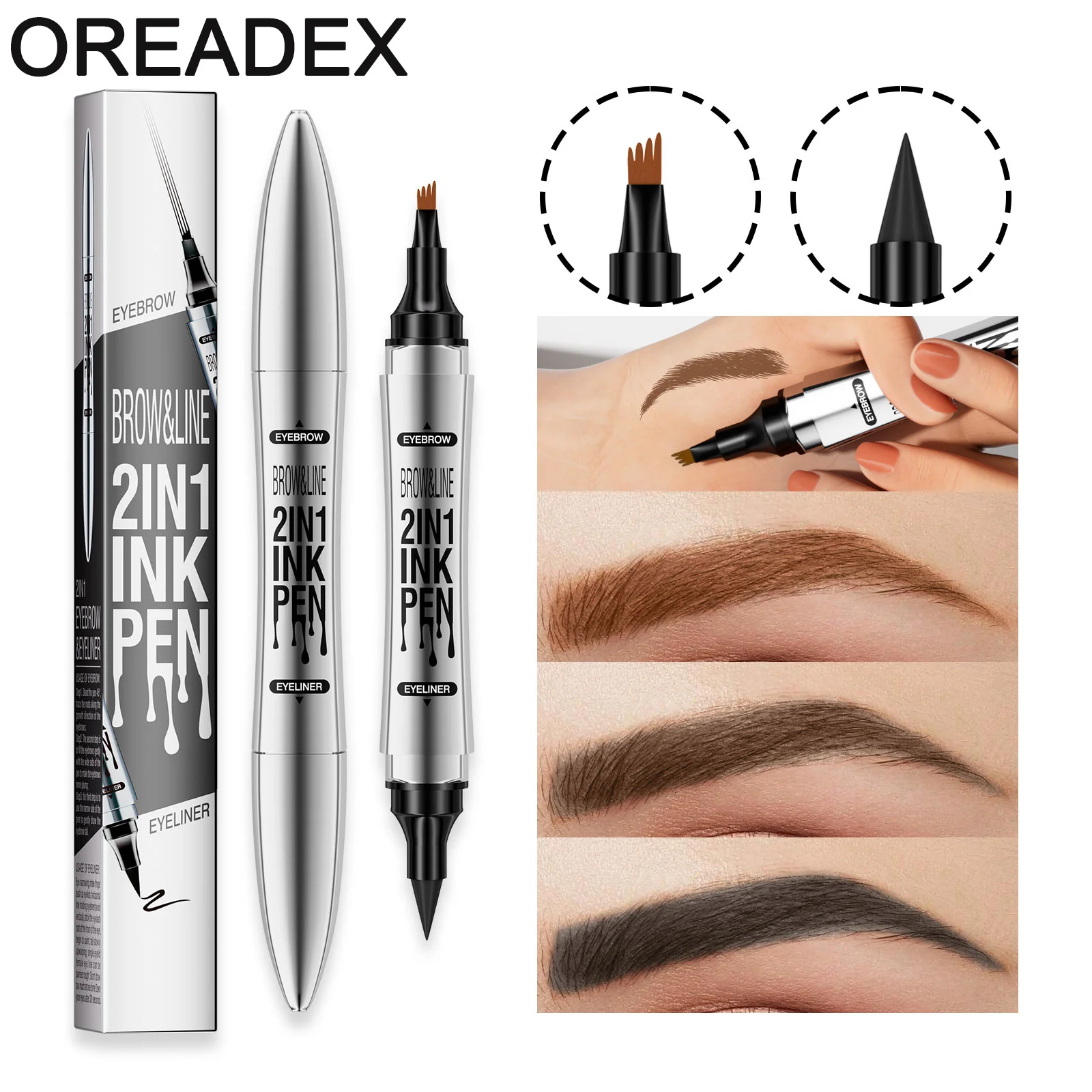 Waterproof Liquid Eyebrow Pencil 2 in 1 Curved Tip with Fork and Brush Head Long Lasting Smudge Proof Dimensional Eyebrow Makeup