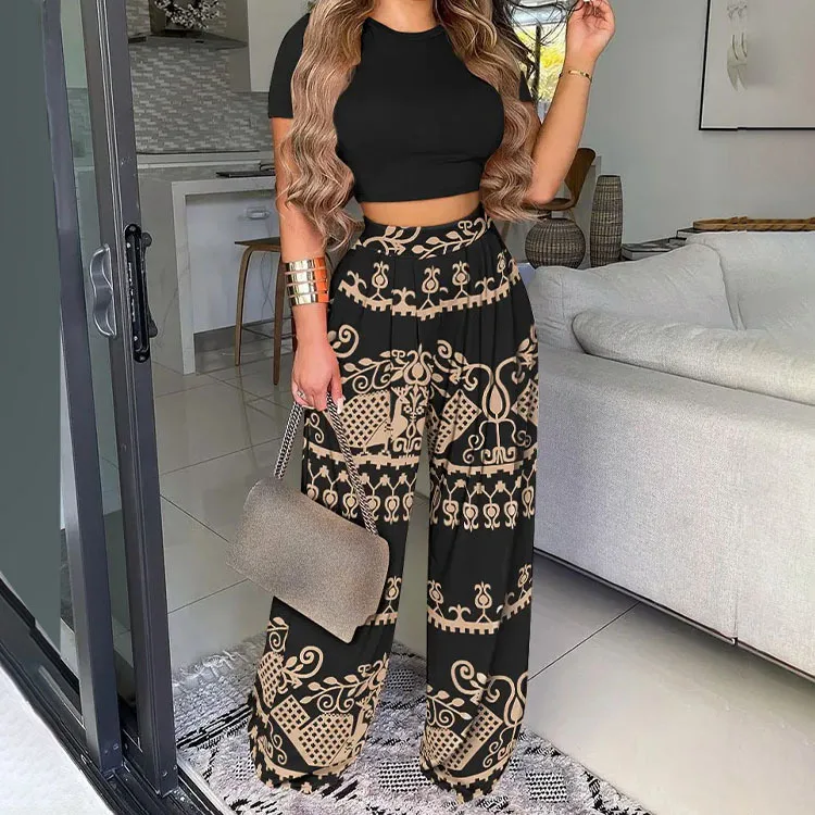 Holiday Boho Outfits For Women Wide Leg Pants Trousers 2022 New Product  High Waist Casual Lady Baggy Leggings Wholesale