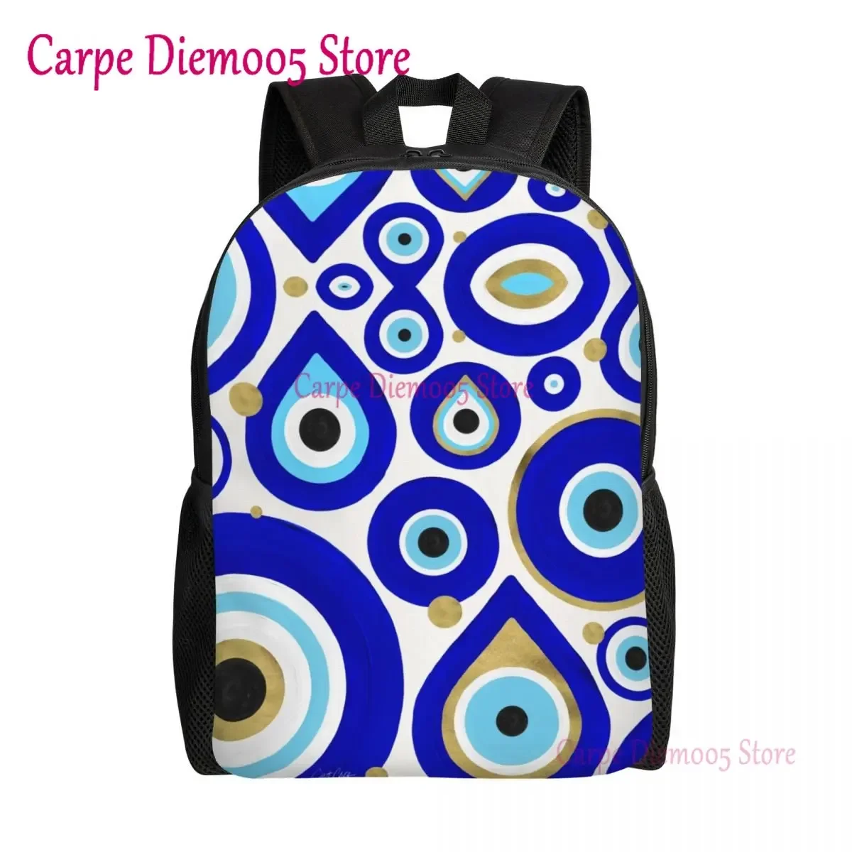 

Evil Eye Charms On White Travel Backpack Men Women School Computer Bookbag Moroccan Nazar College Student Daypack Bags
