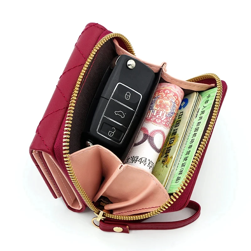 Love Embroidered Women's Short Zero Wallet Women's Triple Fold Bag Multi Card Large Capacity Versatile Fashion leather wallet women wallet card wallet coin purse wallet zipper wallets women purse faux leather wallet pu leather card bag korean handbag