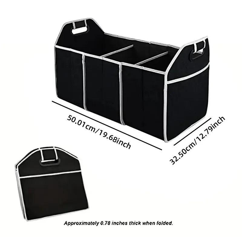 Car Trunk Storage Box Extra Large Foldable Storage Box with 3 Compartments Home Car Seat Organizer Tools Auto Trucks Trunk Box