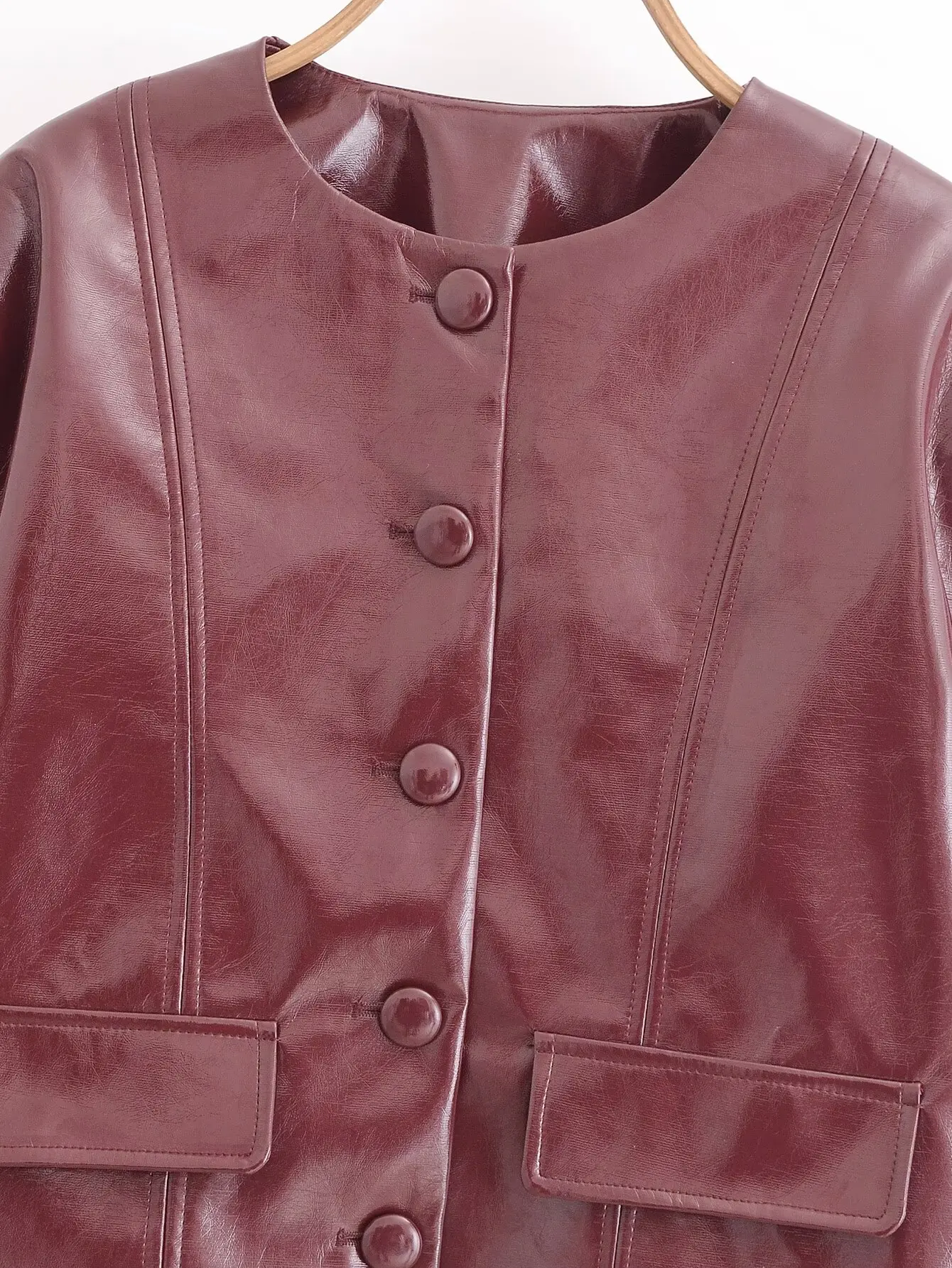 Leather Jackets Women's Pu Coat Red Elegant Outwear Long Sleeve Coat With Pockets Cropped 2024 inszart inszart Woman Jackets Top