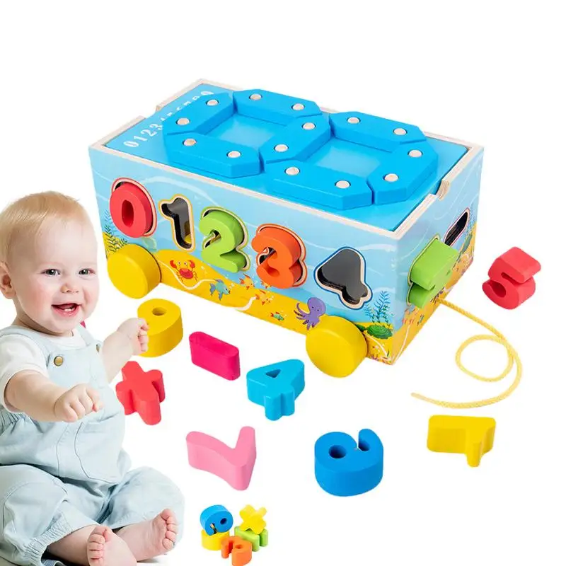 

Baby Block Match Learning Educational Wood Toy Geometry Digital Shape Intelligence Box Trailer Early Learn Cube Game For Kids