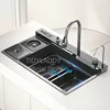 Waterfall Large Single Sink Kitchen Stainless Steel with Trash Can Multifunctional Vegetable and Dishwashing Basin Sink 3