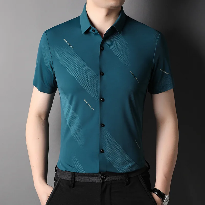2023 Summer New Men's Short Sleeve Shirt Turn-down Collar Middle Youth Business Traceless Breathable Fashion Trend Tops