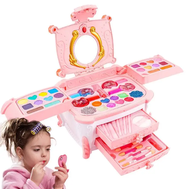 

Makeup Kit For Girl Washable Little Girls Princess Cosmetic Kit Children's Cognitive Toys Dress-up Pretend Play Kit For Early