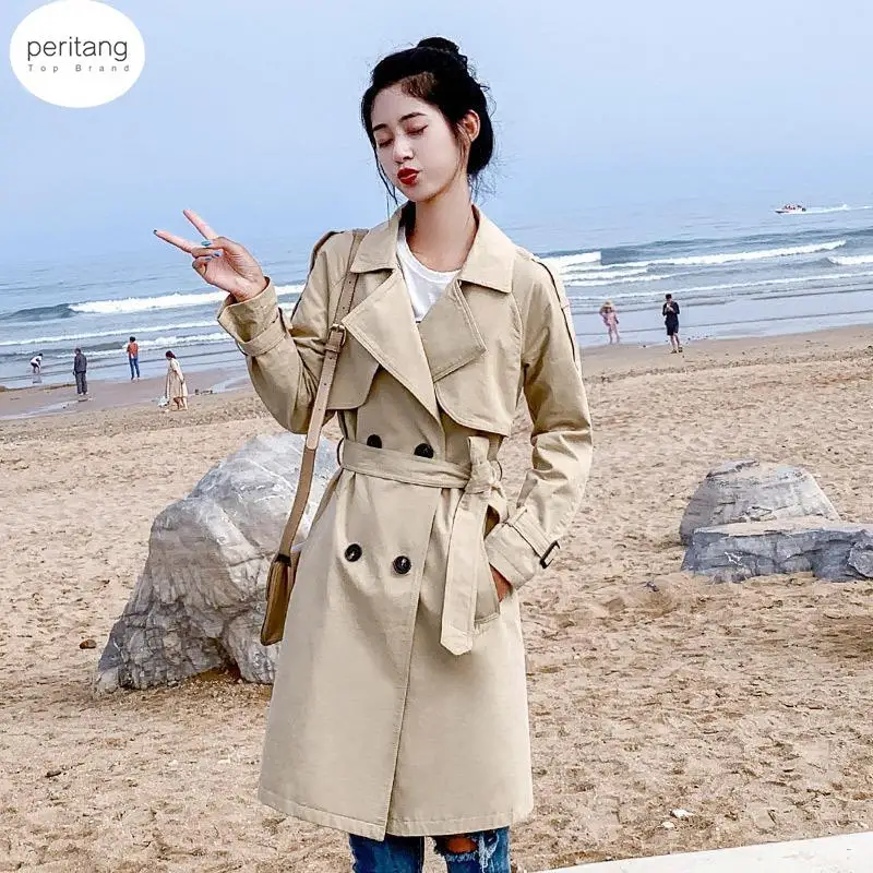 

Women Trench 2023 New Spring Casual Trench Coat with Sashes Oversize Double Breasted Vintage Cloak Overcoats Windbreaker