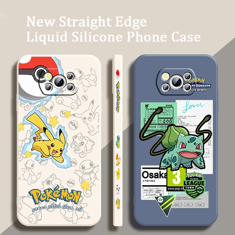 Pokemon Mewtwo Ditto Pikachu Liquid Left Rope Per Xiaomi Mi Poco X5 X4 X3 M6 M5 M5S M4 M3 F5 F4 F3 C55 C40 Pro 5G Tpu