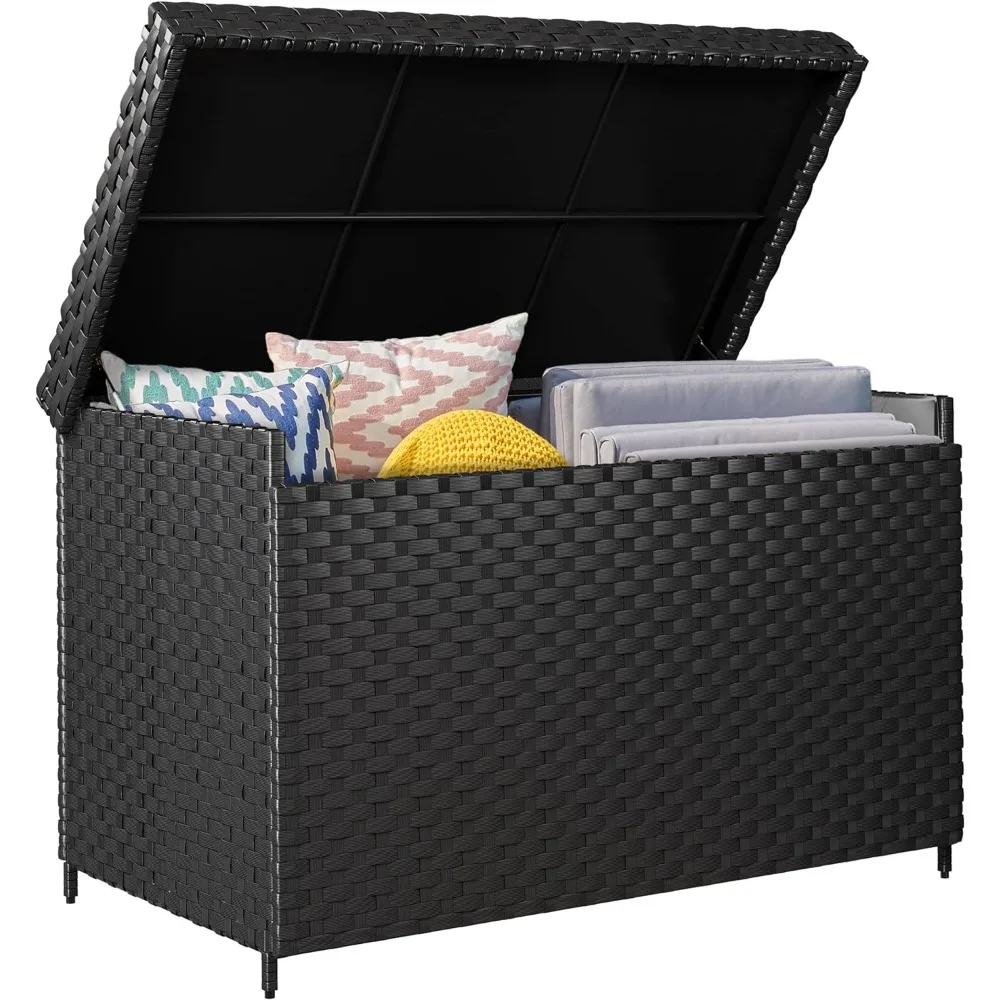 Deck Box 230 Gallon Wicker, Outdoor Storage Box, Rattan Storage Bin for Patio Furniture, Outdoor Cushions，Storage Box