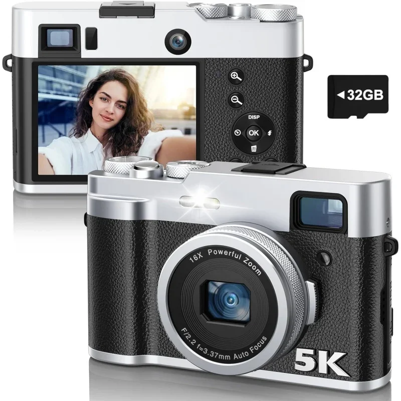 

5K Digital Camera for Photography and Video Autofocus 48MP Vlogging Selfie Camera Anti-Shake with Flash Viewfinder Dial, 16X Dig