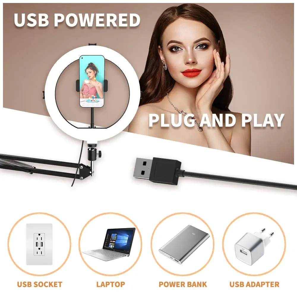 inch LED Selfie Ring Light With Stand Phone Ring Lamp Desk Photography Lights for Makeup Youtube Video Ringlight