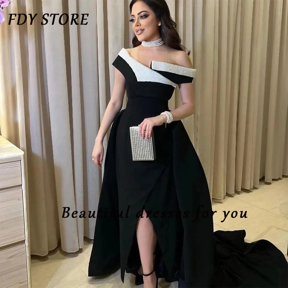 

FDY Store Off-the-shoulder Evening Dresses Elegant Beaded Court Train Prom Dress Formal Occasion Party for Women Gowns